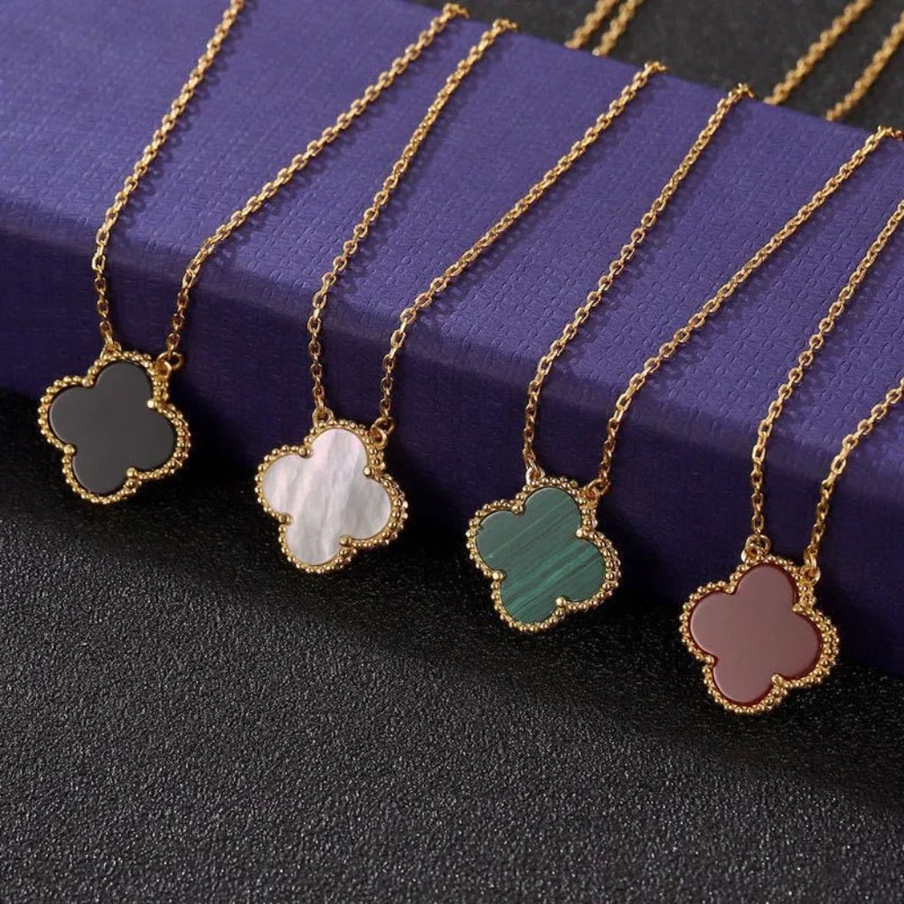 925 Silver Four Leaf Clover Necklace - Gold - Picture 3 of 3